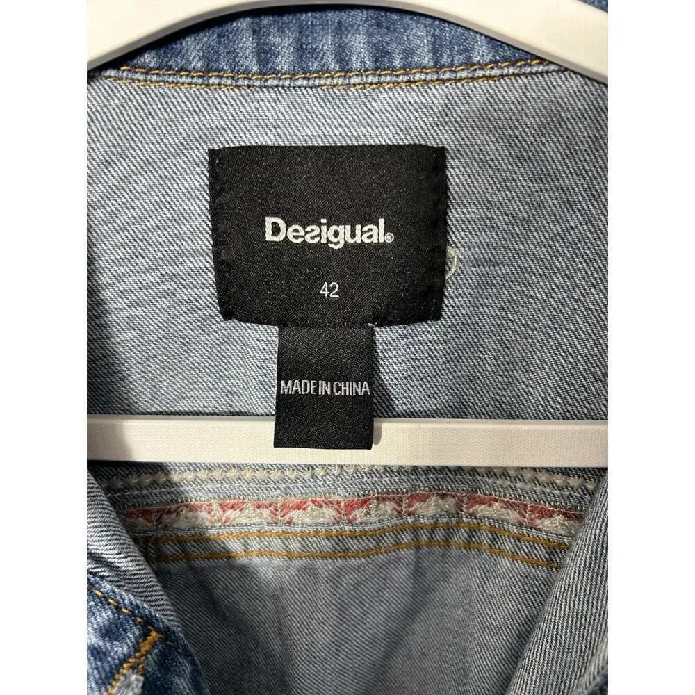 Desigual Embroidered Studs Asian Geisha Denim Patch Jacket 42 (EU) US 10
